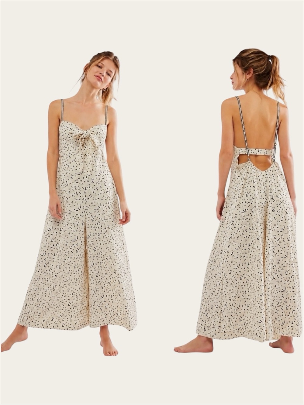 Free People Cream and Black Coming Home Romper Size X-Small